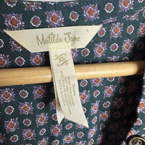 Matilda Jane Breaking Ground Green Floral Print Lace Trim Shift Dress Sz XS - Picture 3 of 9